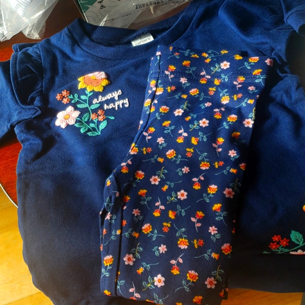 Carter's 2 piece set, girls 2T Fleece Top and floral pants